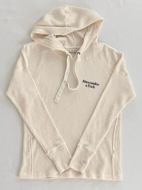 Abercrombie & Fitch Cream Waffle-Knit Hooded Crew Sweater Shirt